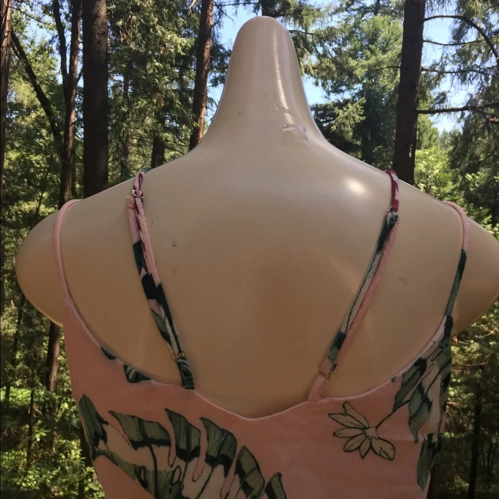 Marina Hawaii strappy tropical print green floral  pastel vintage slip dress - Picture 7 of 8